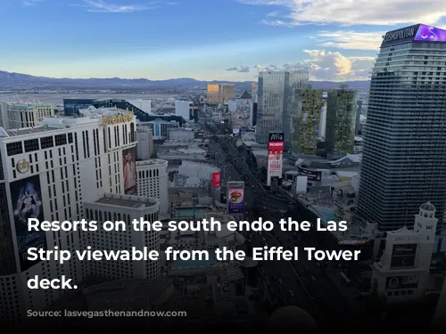 Resorts on the south endo the Las Vegas Strip viewable from the Eiffel Tower viewing deck.