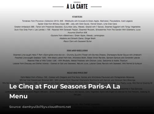 Le Cinq at Four Seasons Paris-A La Carte Menu