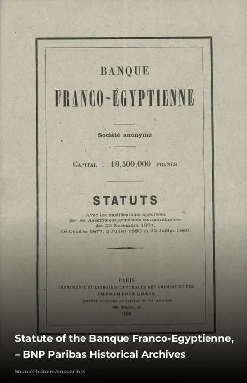 Statute of the Banque Franco-Egyptienne, 1886 – BNP Paribas Historical Archives