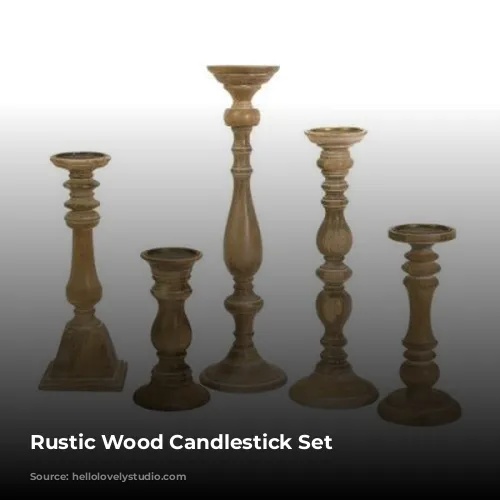 Rustic Wood Candlestick Set