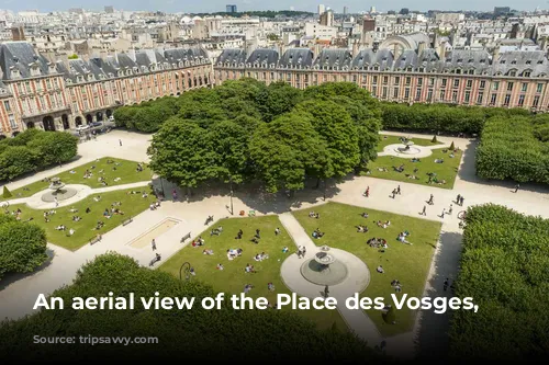 An aerial view of the Place des Vosges, Paris