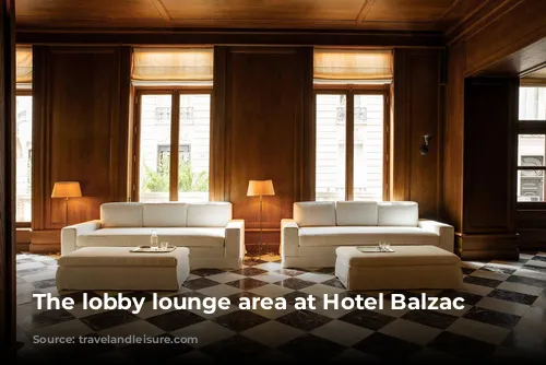 The lobby lounge area at Hotel Balzac