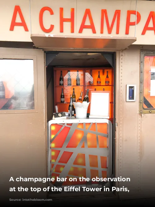 A champagne bar on the observation deck at the top of the Eiffel Tower in Paris, France