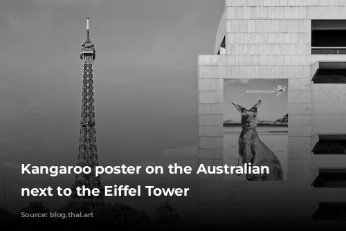 Kangaroo poster on the Australian Embassy next to the Eiffel Tower