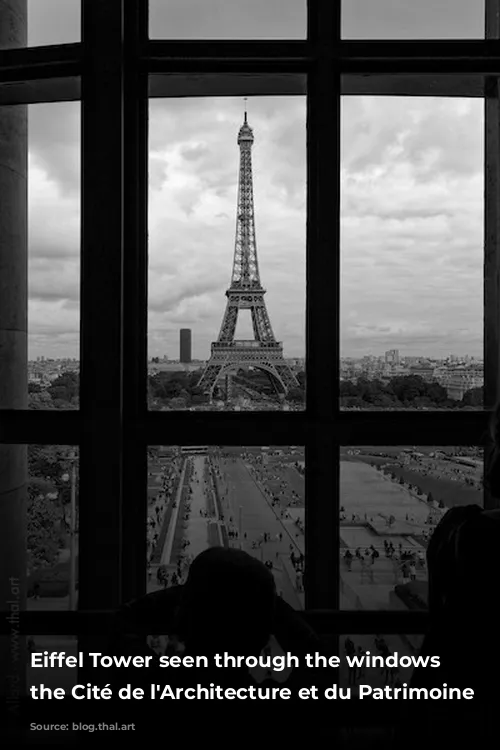 Eiffel Tower seen through the windows of the Cité de l'Architecture et du Patrimoine