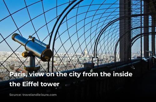 Paris, view on the city from the inside of the Eiffel tower