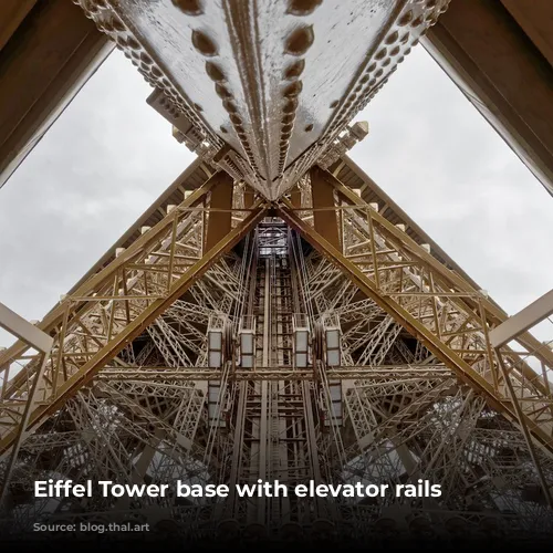 Eiffel Tower base with elevator rails