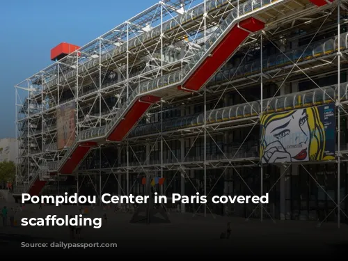 Pompidou Center in Paris covered in scaffolding