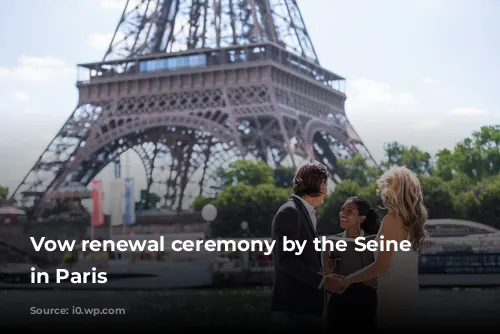 Vow renewal ceremony by the Seine River in Paris