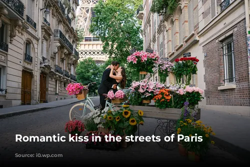 Romantic kiss in the streets of Paris