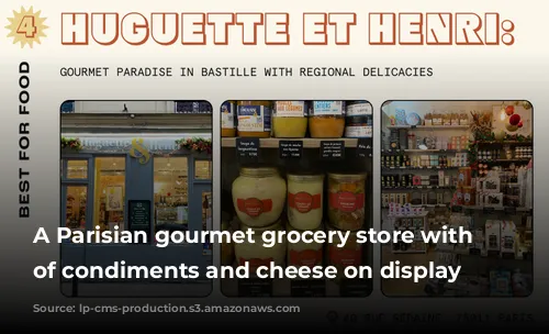 A Parisian gourmet grocery store with shelves of condiments and cheese on display