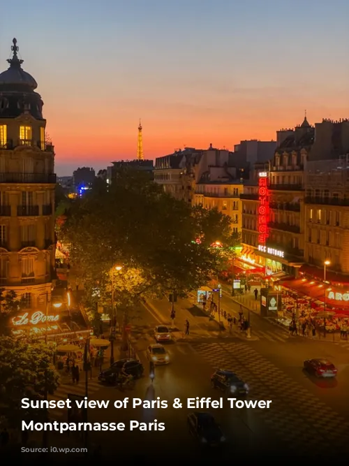 Sunset view of Paris & Eiffel Tower in Montparnasse Paris