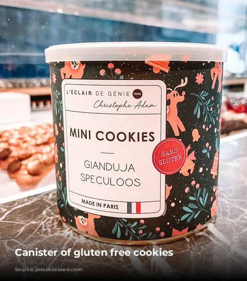 Canister of gluten free cookies