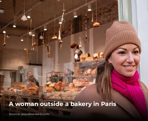 A woman outside a bakery in Paris