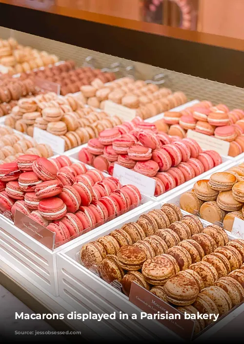 Macarons displayed in a Parisian bakery