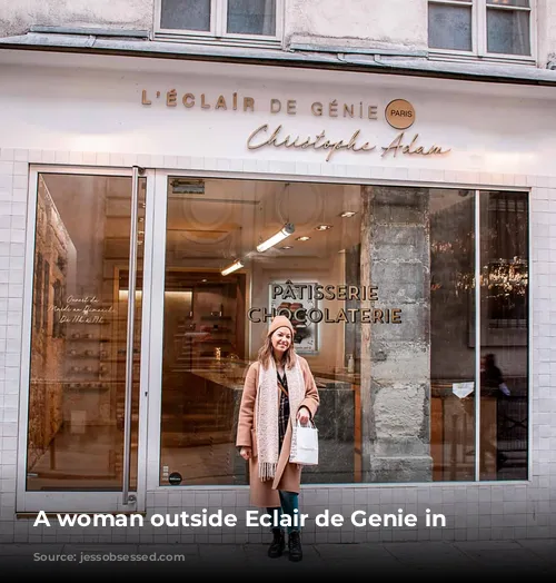 A woman outside Eclair de Genie in Paris