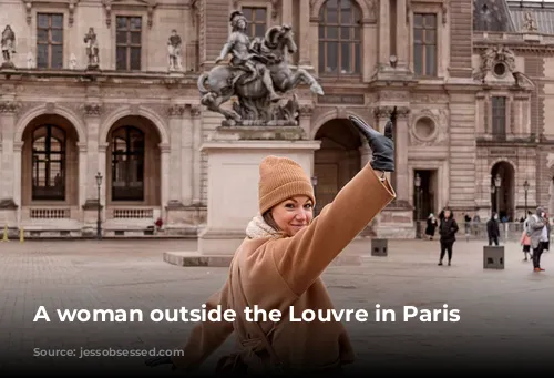 A woman outside the Louvre in Paris