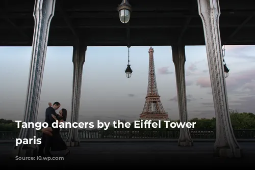 Tango dancers by the Eiffel Tower in paris