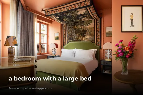 a bedroom with a large bed