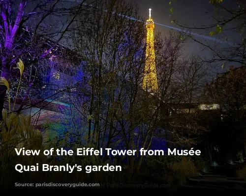 View of the Eiffel Tower from Musée du Quai Branly's garden