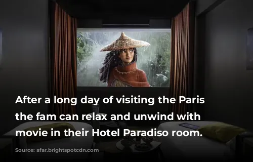 After a long day of visiting the Paris sights, the fam can relax and unwind with a movie in their Hotel Paradiso room.