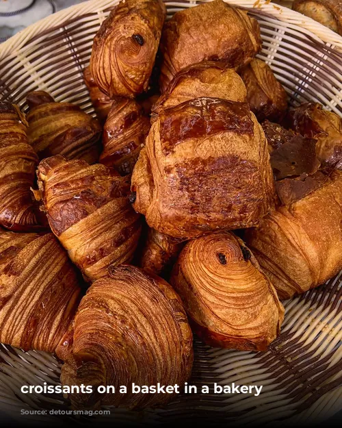 croissants on a basket in a bakery