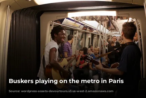 Buskers playing on the metro in Paris