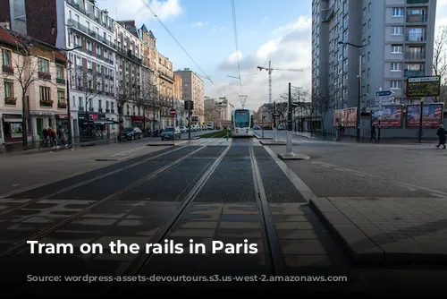 Tram on the rails in Paris