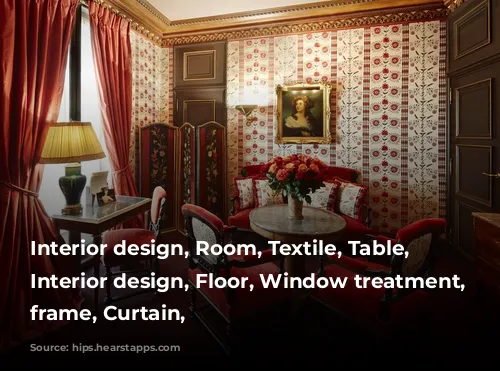 Interior design, Room, Textile, Table, Furniture, Interior design, Floor, Window treatment, Picture frame, Curtain, 