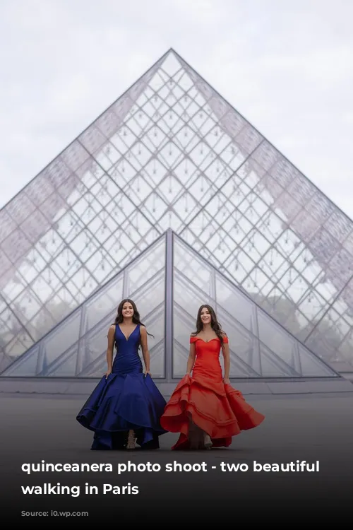 quinceanera photo shoot - two beautiful girls walking in Paris