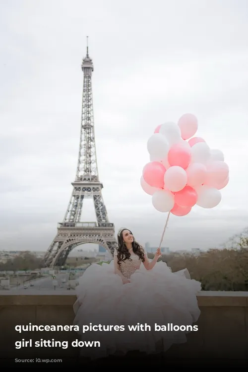 quinceanera pictures with balloons and girl sitting down