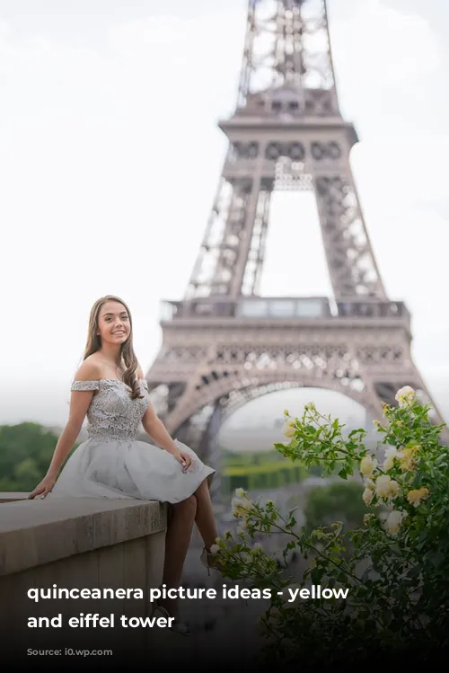 quinceanera picture ideas - yellow roses and eiffel tower