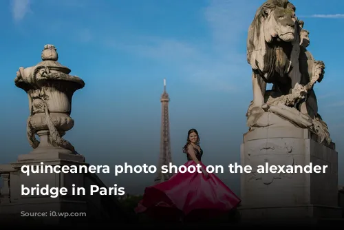 quinceanera photo shoot on the alexander 3 bridge in Paris