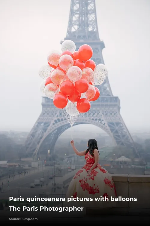 Paris quinceanera pictures with balloons by The Paris Photographer