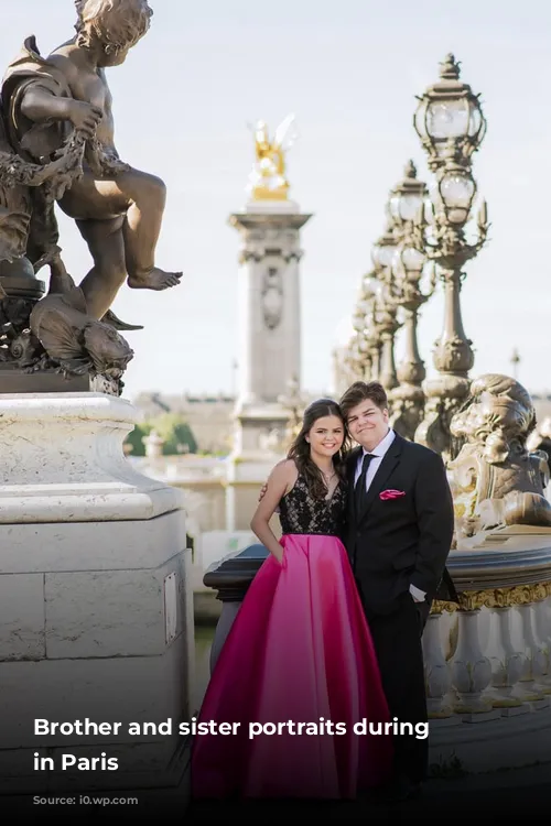 Brother and sister portraits during quinceanera in Paris