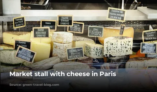 Market stall with cheese in Paris