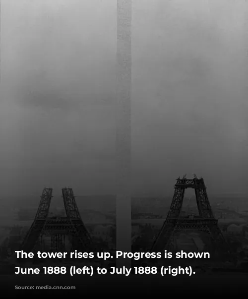 The tower rises up. Progress is shown from June 1888 (left) to July 1888 (right). 