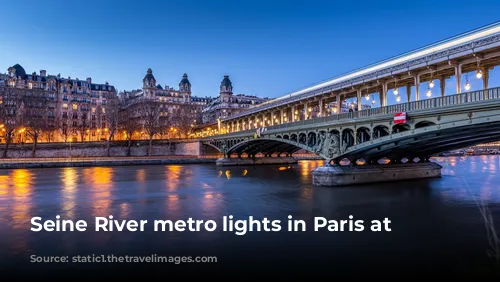 Seine River metro lights in Paris at night