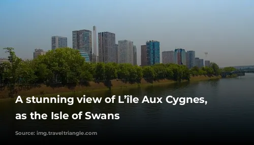 A stunning view of L’île Aux Cygnes, known as the Isle of Swans