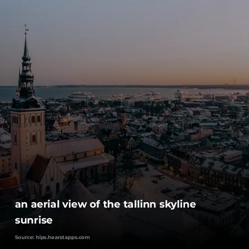 an aerial view of the tallinn skyline at sunrise