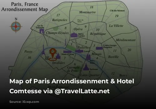 Map of Paris Arrondissenment & Hotel la Comtesse via @TravelLatte.net