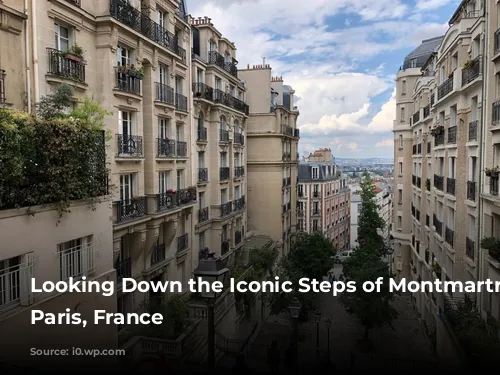 Looking Down the Iconic Steps of Montmartre in Paris, France