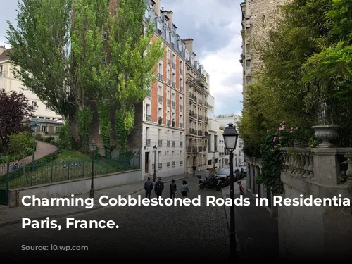 Charming Cobblestoned Roads in Residential Montmartre. Paris, France.