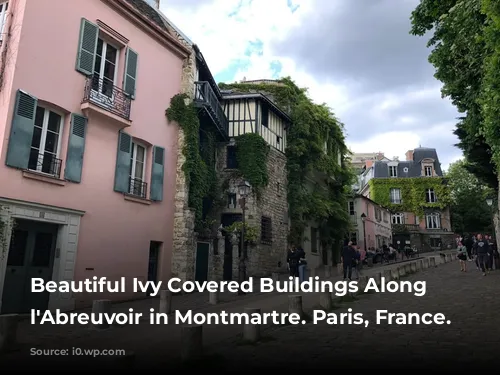 Beautiful Ivy Covered Buildings Along Rue l'Abreuvoir in Montmartre. Paris, France.