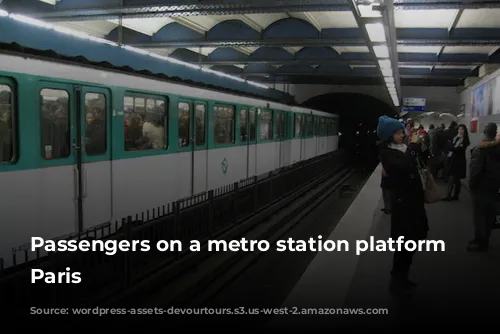 Passengers on a metro station platform in Paris