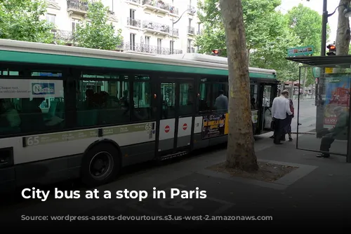 City bus at a stop in Paris