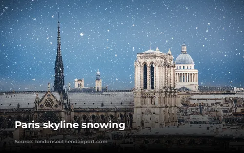 Paris skyline snowing