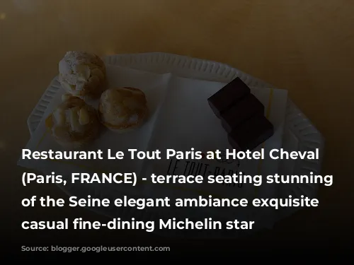 Restaurant Le Tout Paris at Hotel Cheval Blanc (Paris, FRANCE) - terrace seating stunning views of the Seine elegant ambiance exquisite elevated casual fine-dining Michelin star