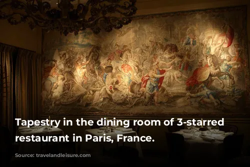 Tapestry in the dining room of 3-starred L'Ambroisie restaurant in Paris, France.