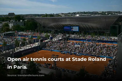 Open air tennis courts at Stade Roland Garros in Paris.